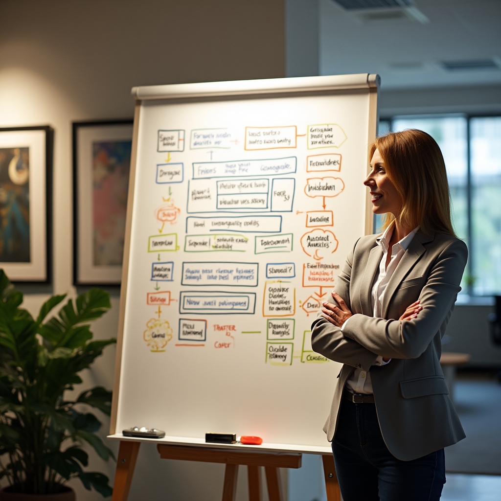 Схема методологии аудита на доске с заметками и стрелками